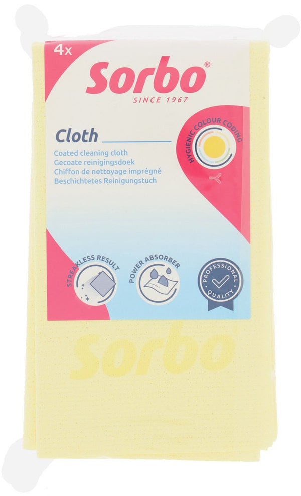Sorbo prof reinigingsdoek geel 4 stuks – microvezel doek – voor professionele schoonmaak