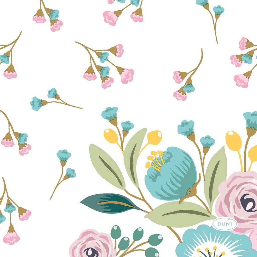 Duni servetten blooms 3-laags 24 x 24 cm roze blauw 20 stuks