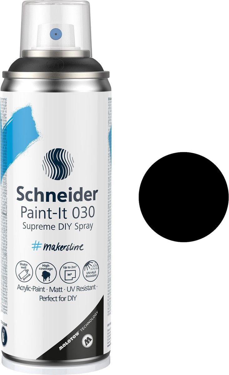 Schneider s-ml03050001 supreme diy spuitverf-it 030 zwart 200ml acrylverf