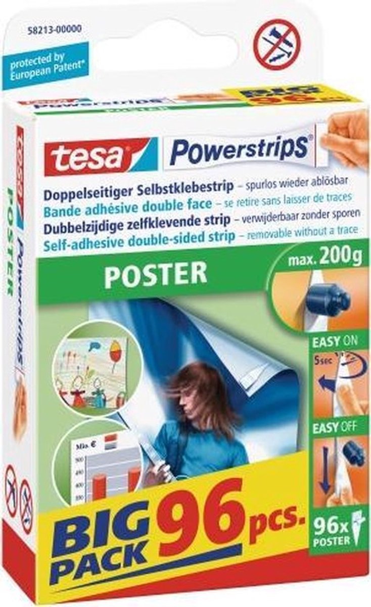 Tesa powerstrips® poster dubbelzijdig plakband wit inhoud: 96 stuk(s)