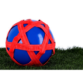 Blauwe crossbal met rode rubberband | 10 stuks