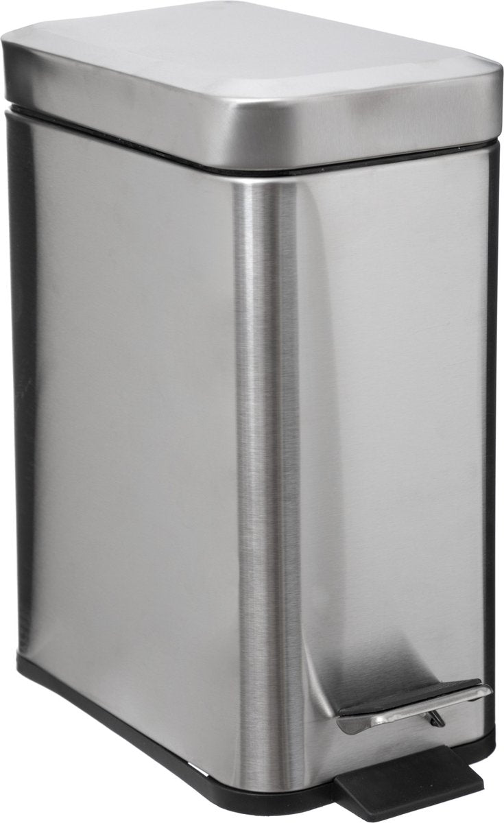 5five prullenbak pedaalemmer - zilver - rvs metaal - 5 liter - 14 x 29 x 30 cm - badkamer toilet
