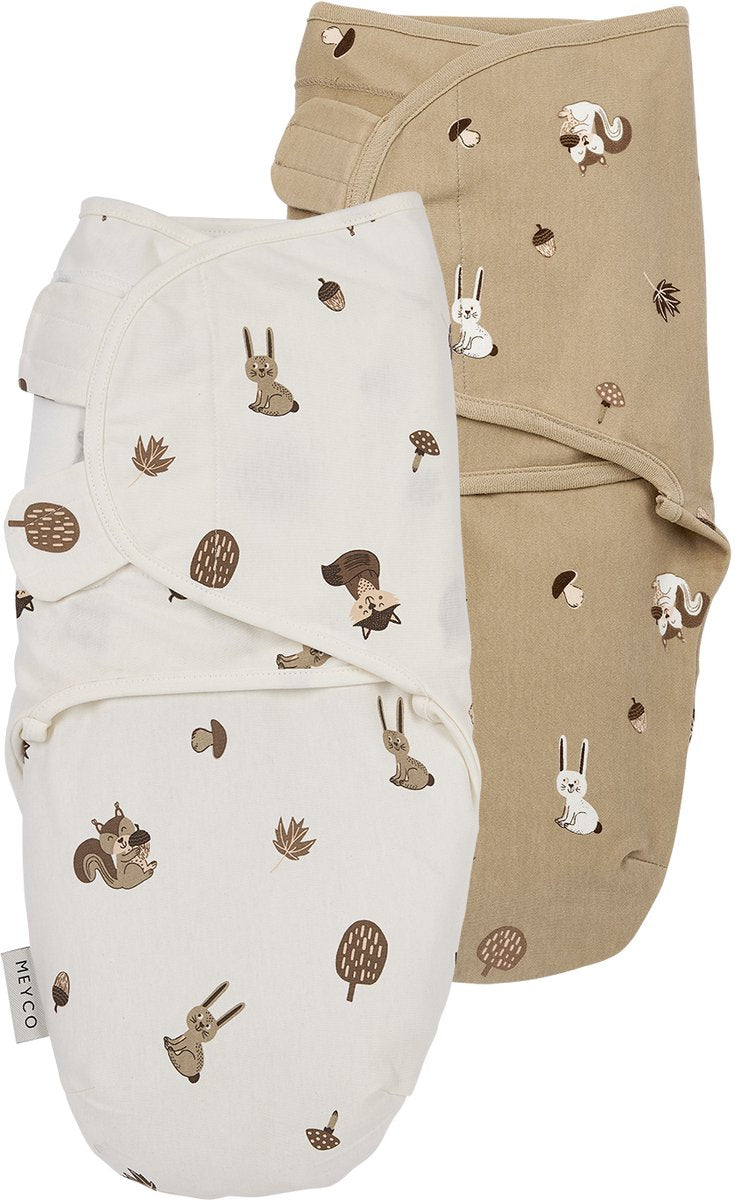 Meyco baby forest animals swaddle inbakerdoek - sand - 0-3 maanden - 2-pack