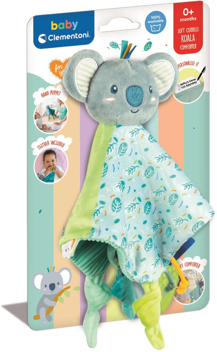 Clementoni knuffeldoekje koala soft cuddles - knuffeldoek met linten - zacht kraamcadeau jongen of meisje - baby comforter vanaf 0 maanden