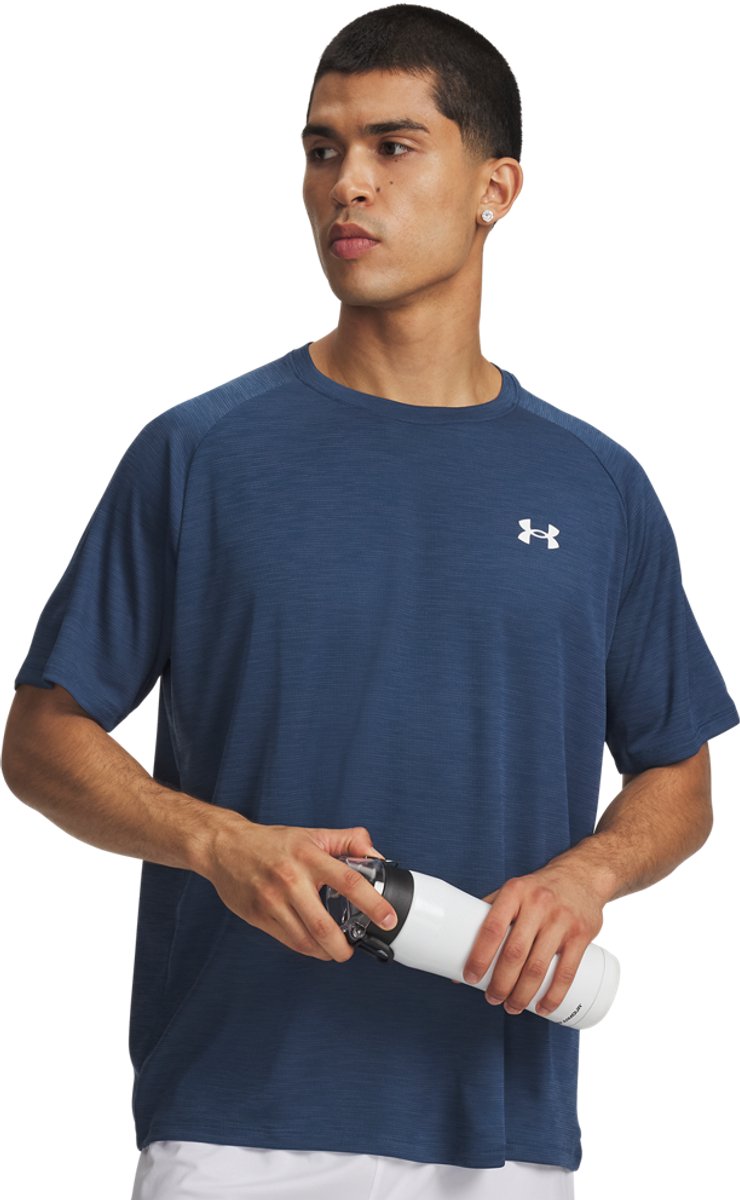 Under armour ua tech texturood ss-blu heren sportshirt - wham blauw - wit
