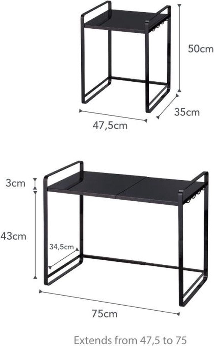 Yamazaki aanrecht organiser uitschuifbaar - tower - zwart