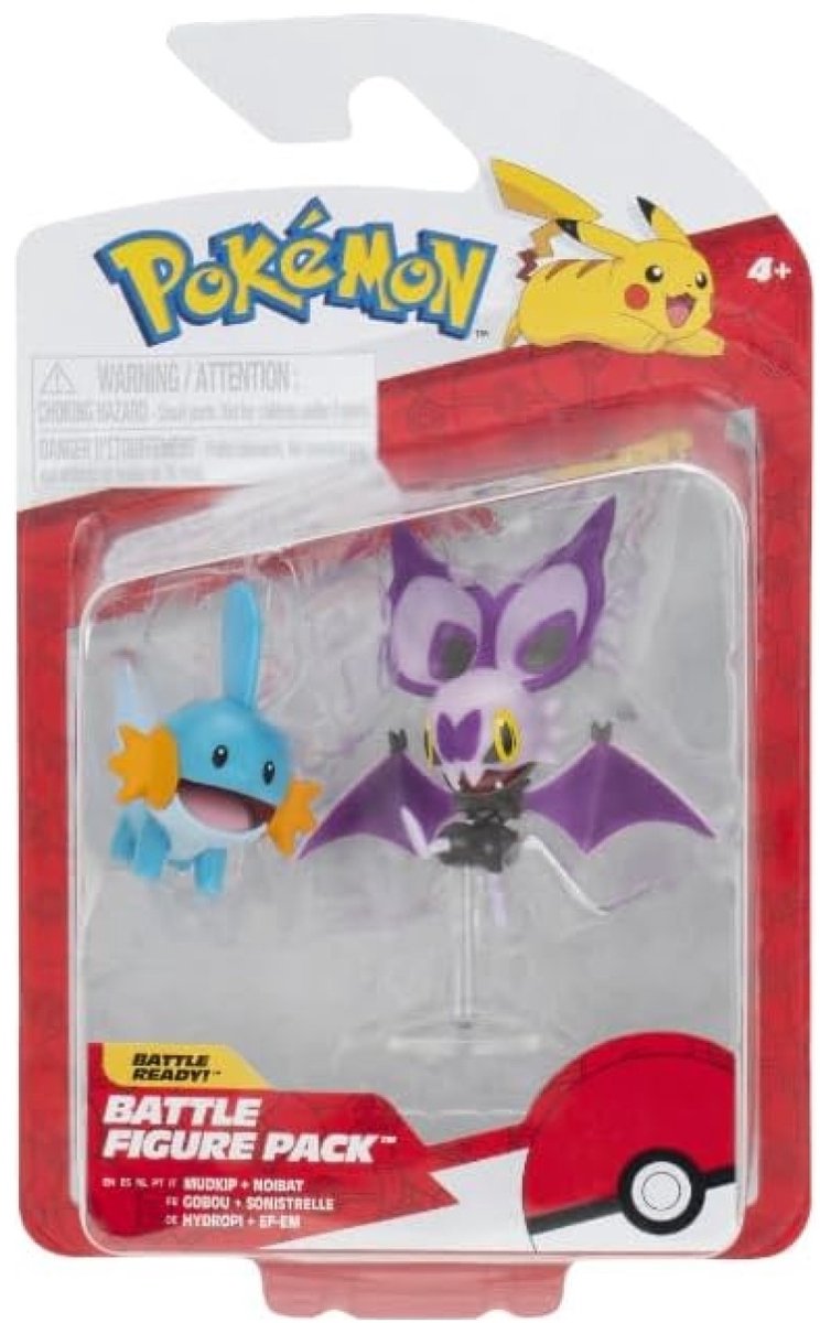 Jazwares pokémon figure 2-pack mudkip noibat met stand 8 cm mini-figuur