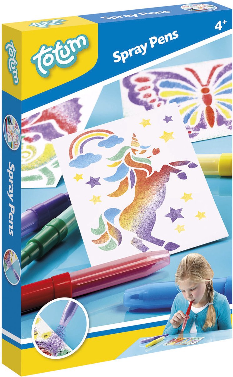 Totum spraypens 5 blaaspennen knutselset incl. unicorn en dieren sjablonen - creatief speelgoed knutselen tekenen en schilderen knutselen cadeau tip