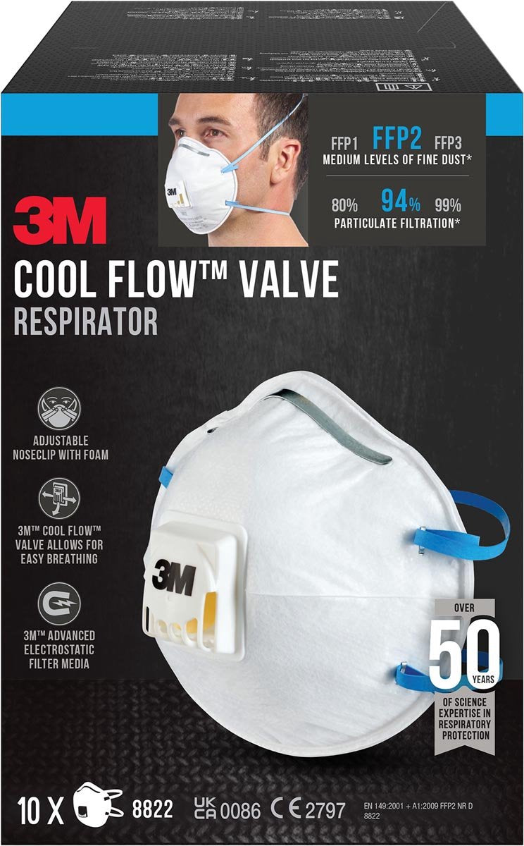 3m cool flow stofmasker, ffp2, met ventiel, pak van 10 stuks