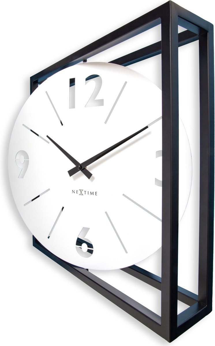 Nextime time frame – tafel wandklok – 40 × 40 × 9.5 cm – metaal – zwart wit – stil