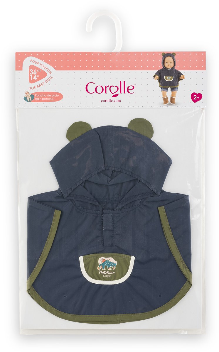 Corolle regenponcho poppenkostuum 36cm met capuchon en berenoortjes.
