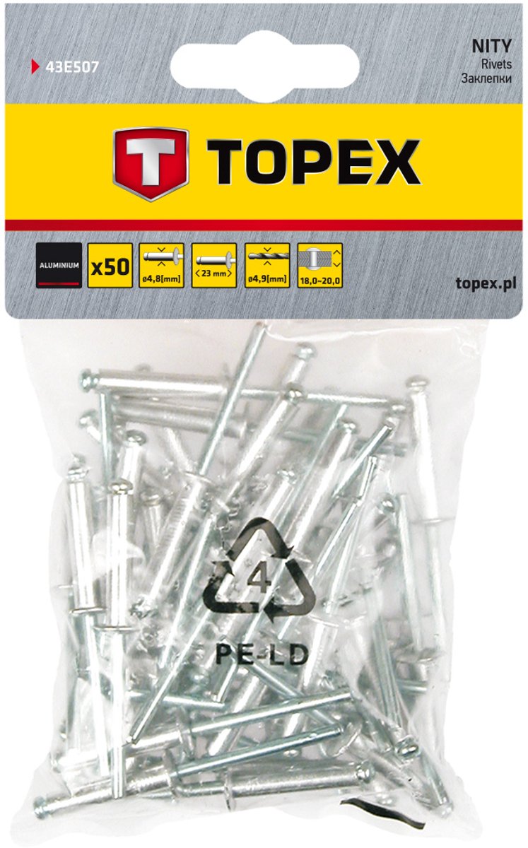 Topex popnagels 4,8 x 23 mm 50 stuks aluminium