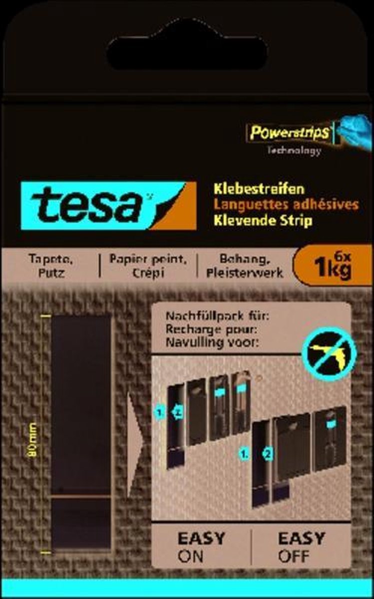 Tesa 1051198 - powerstrips® gevoelige oppervlakken 1kg | 5 stuks