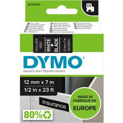 Tapes dymo d1 polyester 12mmx7m wit-zwart glanzend
