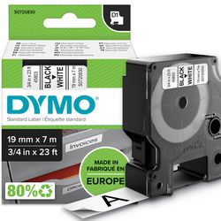Tapes dymo d1 polyester 19mmx7m zwart-wit glanzend