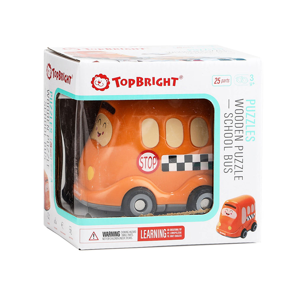 Houten Legpuzzelschool met Schoolbus, 24st.
