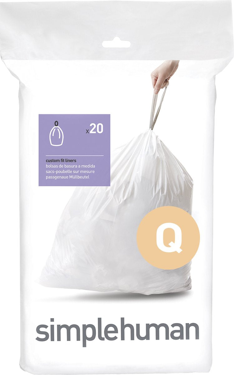 Simplehuman code q afvalzakken - 65 liter - 20 stuks - met trekband - wit