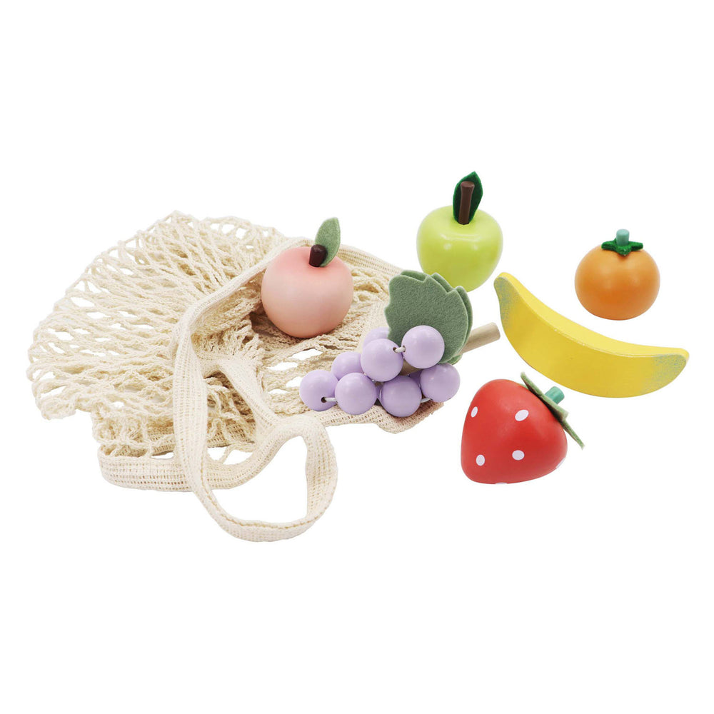 Lobbes houten fruit in katoenen netje, 6st
