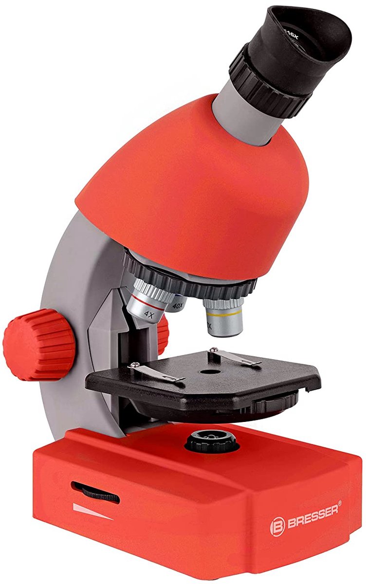 Bresser junior microscoop – 40x640x – rood – incl. accessoirespakket – voor transparante preparaten