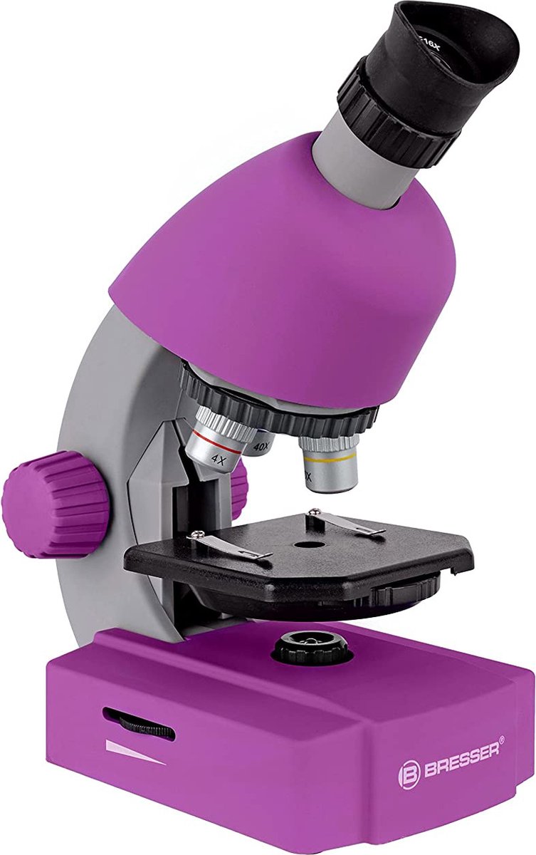 Bresser junior microscoop – 40x640x – paars – incl. accessoirespakket – voor transparante preparaten