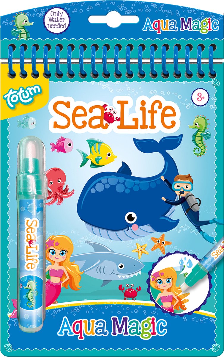 Totum junior magisch water kleurboekje junior sealife zeedieren - herbruikbaar kleurboek tekenen en kleuren aqua magic educatief peuter speelgoed 16 x 21 cm