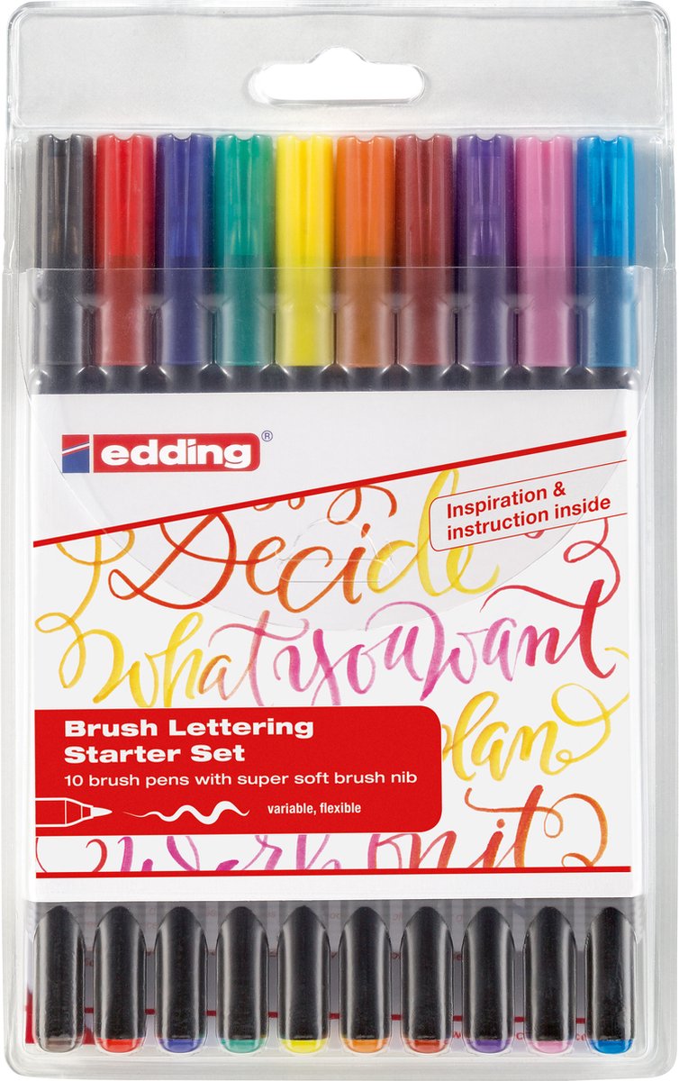 Edding 1340 brushpennen in etui - 10 kleuren set - 1-3mm - op waterbasis - o.a. geschikt voor papier en karton