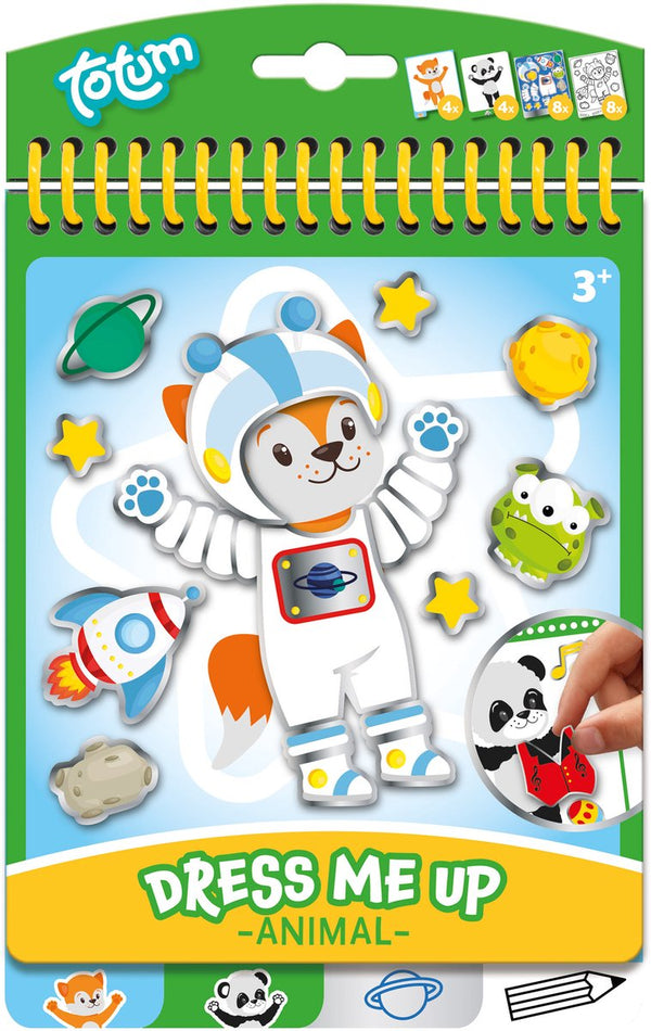 Totum aankleedboek dress me up dieren - stickerboek - kleurboek - panda en vos - 24-delig - speelgoed kinderen - knutselen - voor meisjes en jongens - ook voor kleuters - vanaf 3 jaar