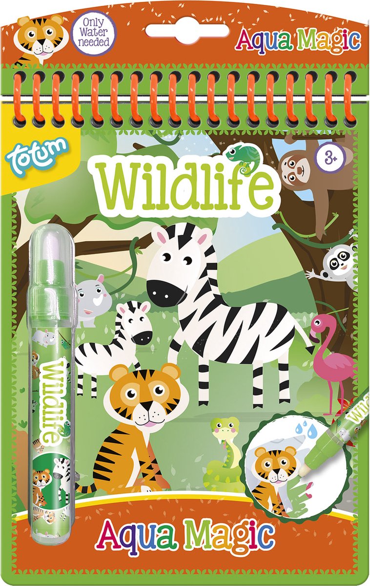 Totum junior magisch water kleurboekje wildlife wilde dieren - aqua magic herbruikbaar tekenboekje 16 x 21 cm peuter educatief speelgoed junior