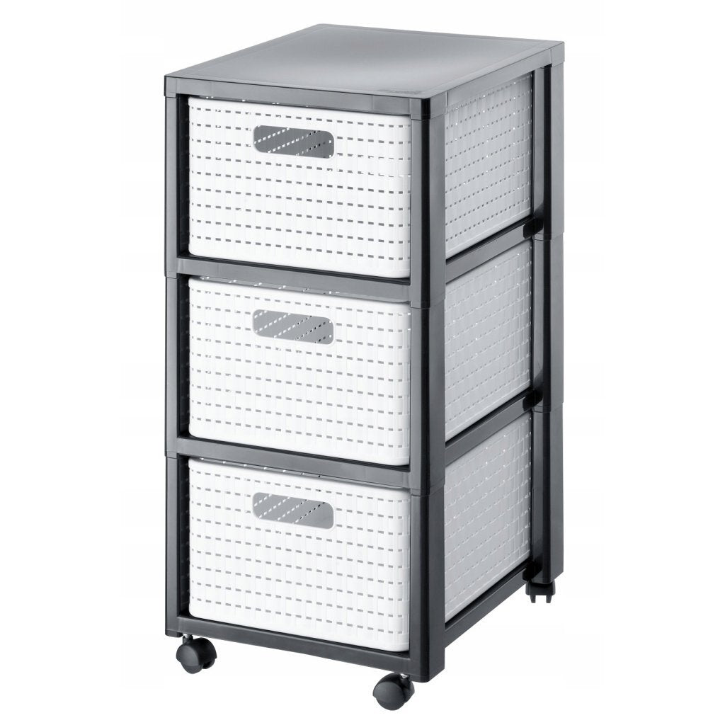 Rotho country design ladekast met wielen 3x18l wit