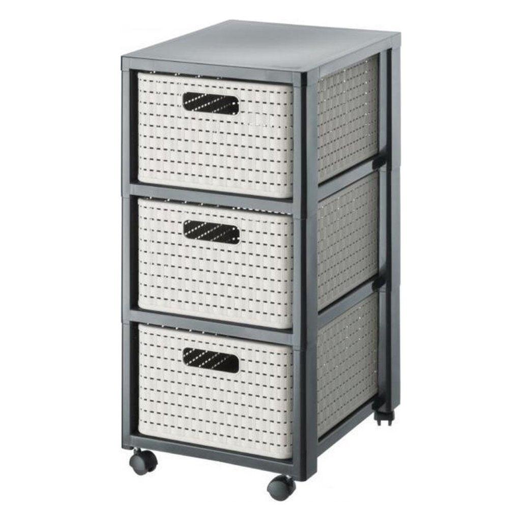 Rotho country design ladekast met wielen 3x18l cappuccino