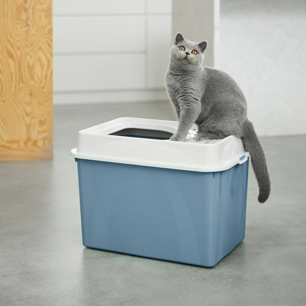 Rotho eco berty kattenbak met boveningang blauw zand