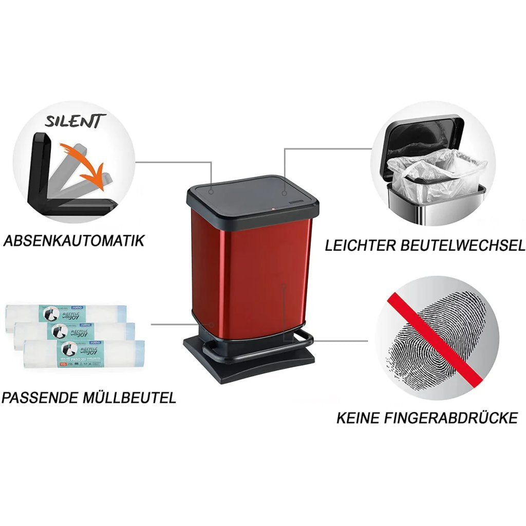 Rotho paso pedaalemmer 20l rood metallic