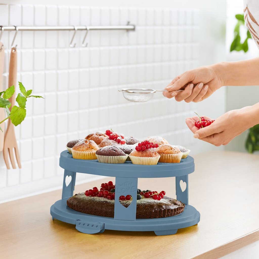 Rotho fresh taartdoos xl + cupcake-houders 35,5x34,5x26 cm horizon blauw transparant