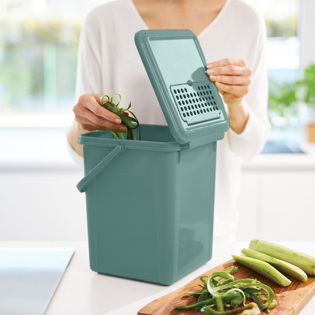 Rotho bio afvalemmer + actief koolfilter 9l maretak groen
