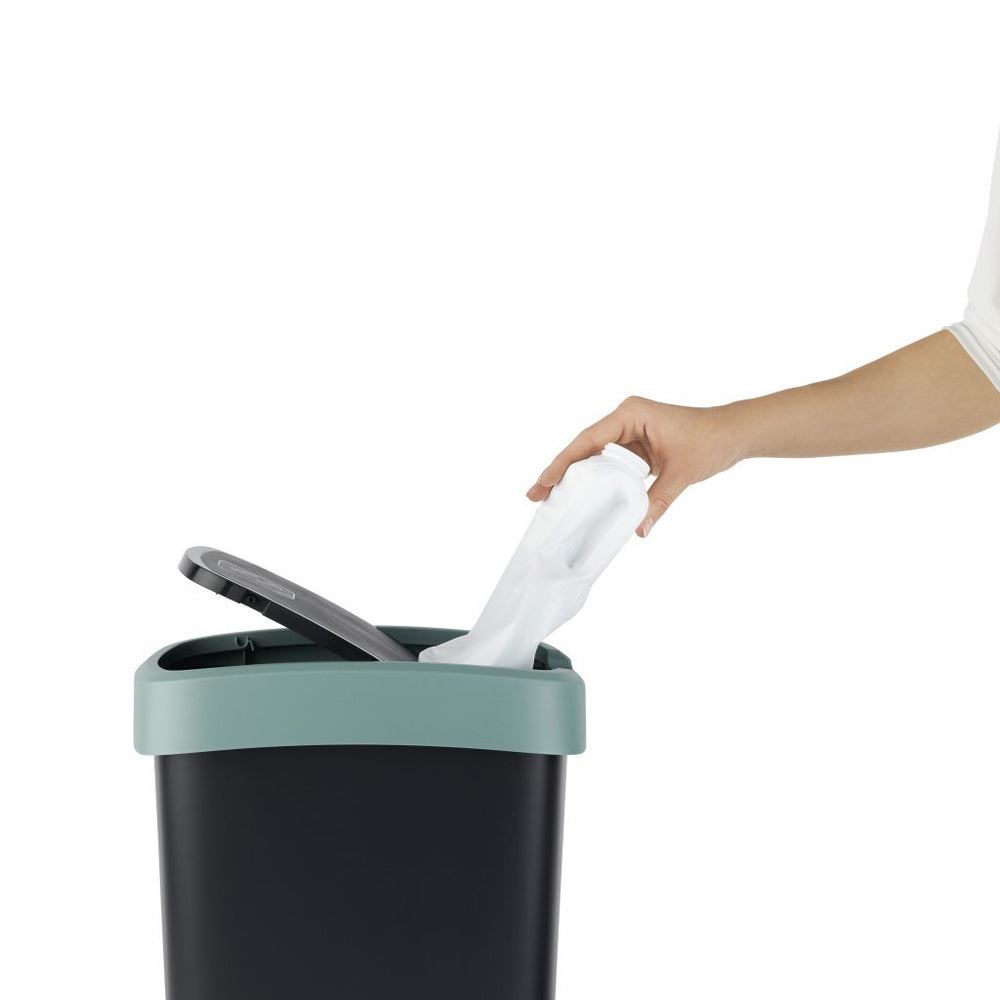 Rotho twist swing - afvalbak 10l met klapdeksel - recycling afvalverzamelaar - bpa-vrij - zwart donkergroen