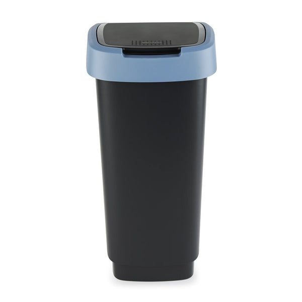Rotho twist afvalbak met swingdesksel 25l - zwart blauw - bpa-vrij - incl 6 sticker voor diverse afvalstromen