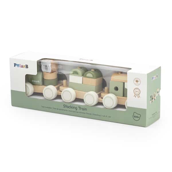 Polarb polar b houten stapeltrein met 2 wagonnetjes