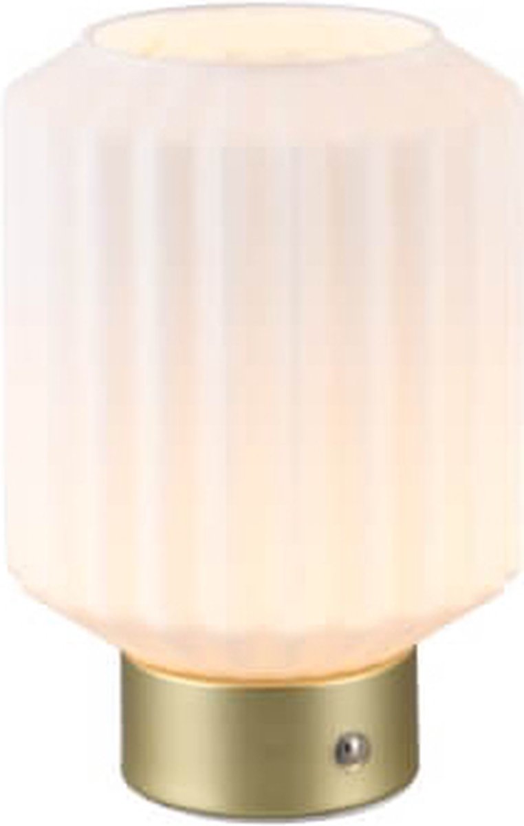 Rl live your light reality lord - tafellamp - messing mat - incl. 1x smd 2w - touch functie - oplaadbaar - witte glas