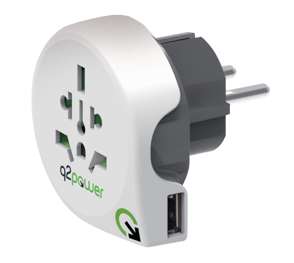 Q2 power 1.100110 reisadapter wereld-naar-europa usb-geaard