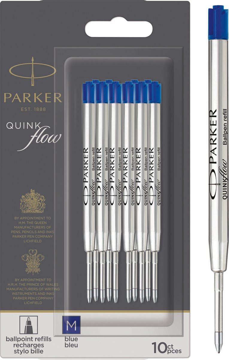 Parker balpenvulling - medium punt - blauwe quinkflow-inkt - 10 stuks