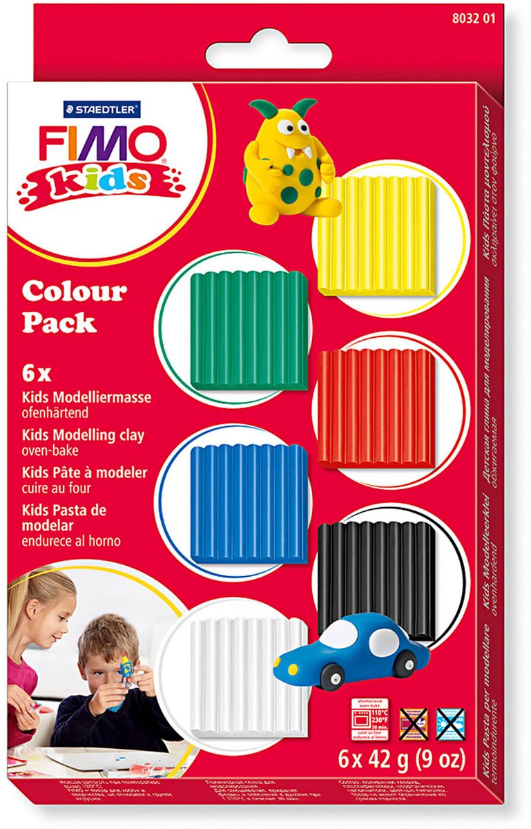Fimo kids - ovenhardende boetseerklei - colour pack basic (6 x 42g)
