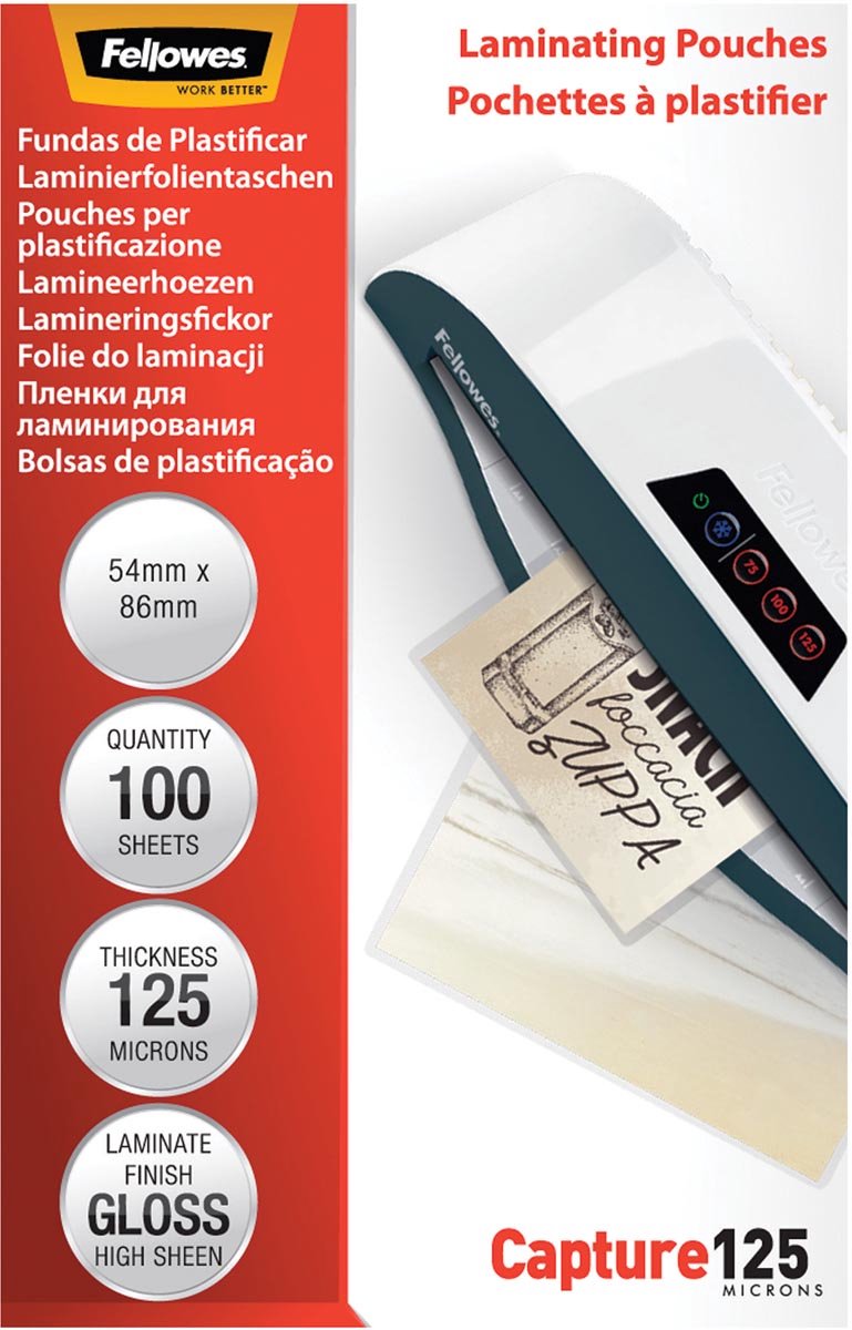 Fellowes lamineerhoezen - 54x86 mm - glanzend - 125 micron - 100 stuks