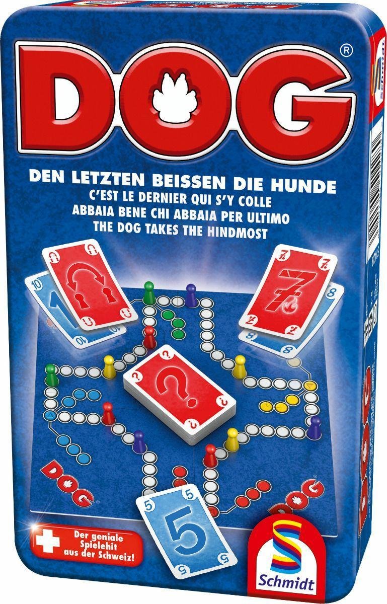 Schmidt ® - bordspel - reisspel dog® - bring-mich-mit-spel in metalen box - klassiek strategiespel - 2-4 spelers