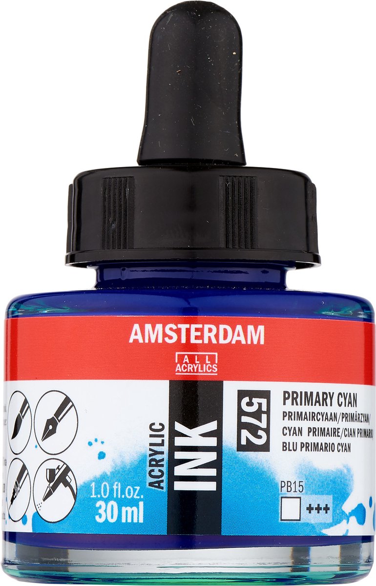 Amsterdam acrylic inkt fles 30 ml primaircyaan 572