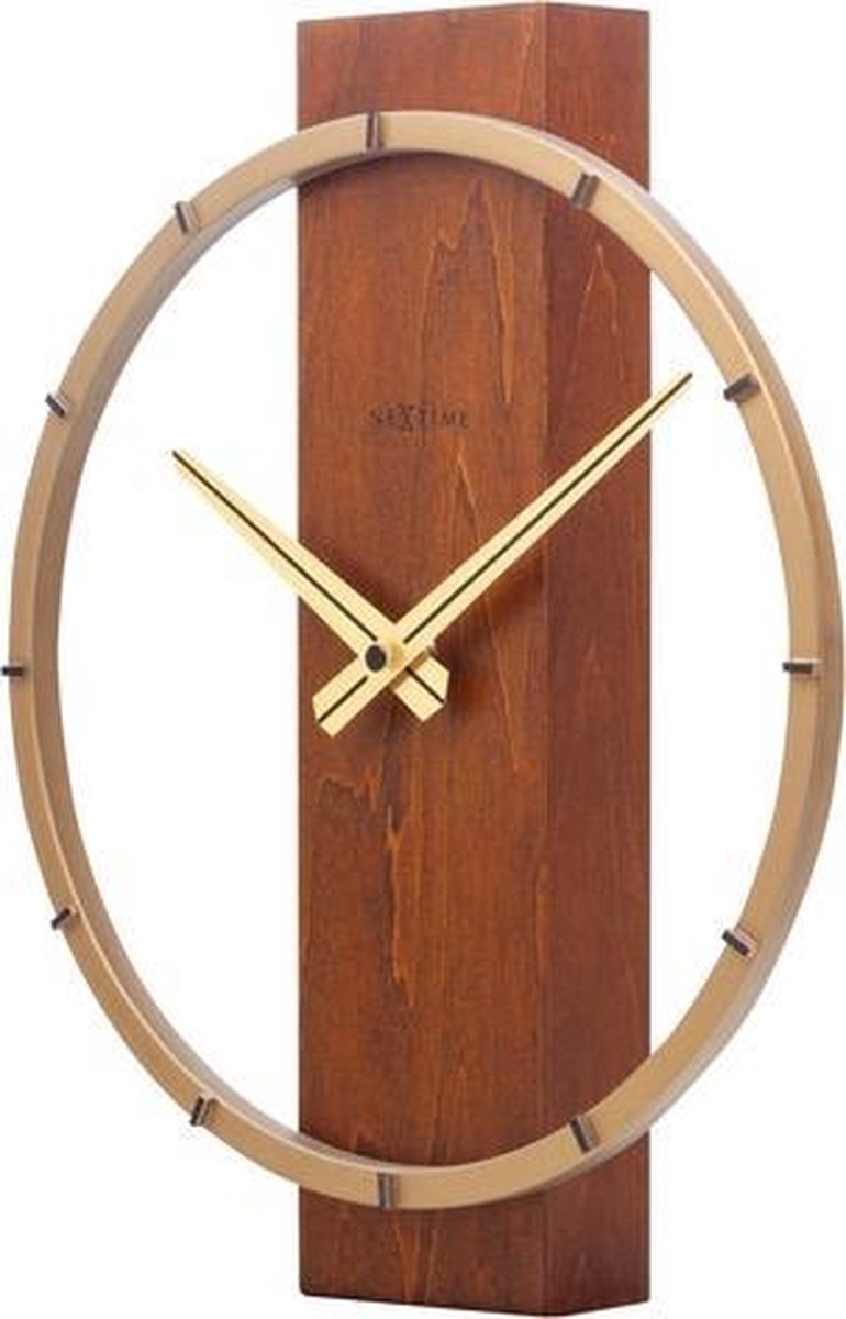 Nextime carl small – tafelklok wandklok – 34 × 27 cm – hout staal – bruin
