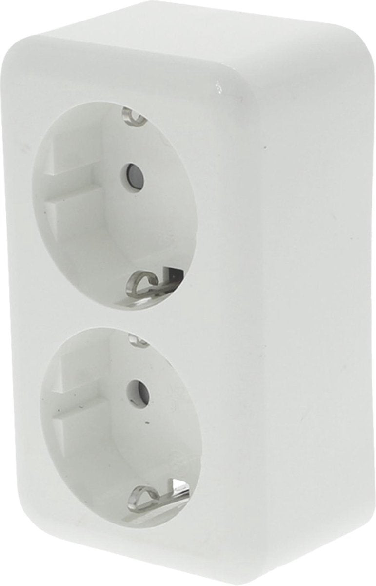 Q-link - wandcontactdoos - opbouw - dubbel stopcontact - randaarde - kinderbeveiliging - polarwit