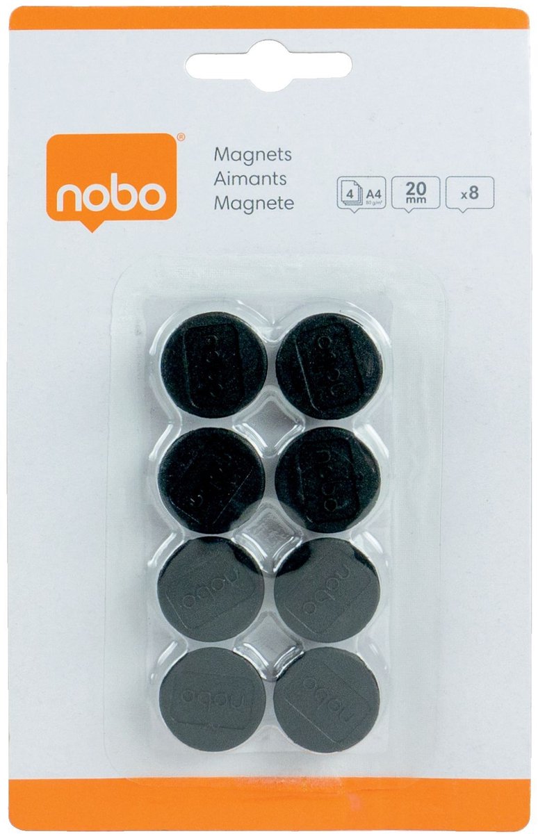 Nobo magneet 20mm zwart 8 stuks