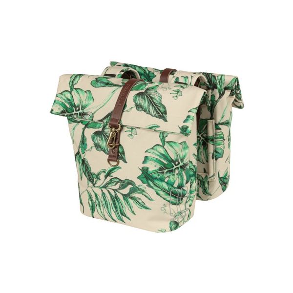 Basil Ever-Green dubbele fietstas, gerecycled PET, waterkerende vouwsluiting, unisex, fiets, sandshell beige
