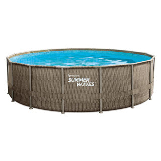 Summer waves frame zwembad premium rond weave - ⌀488 x 122 cm - zwembaden - inclusief zandpompfilter - ladder - grondzeil - afdekzeil - onderhoudsset