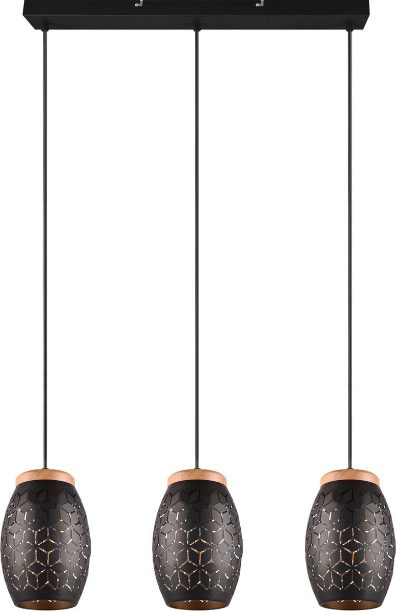 Rl live your light reality bidar - hanglamp - zwart-goud - excl. 3x e27 4 w - voetschakelaar - zwenkbaar